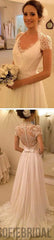 Elegant Cap Sleeve See Through Lace Top Sheath Cheap Wedding Dresses, WD0137