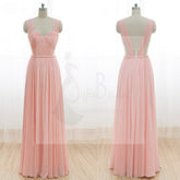 Cheap Junior Long Chiffon Pink Off Shoulder Sweet Heart Open Back Bridesmaid Dresses, WG21