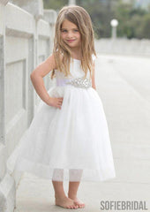 A-line Sleeveless Square Neck Tea-Length Flower Girl Dresses, FG0108