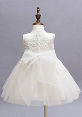 A-line Round Neck Sleeveless Lace Appliques Flower Girl Dresses, FG0110