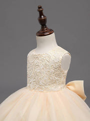Beige Lace Top Sleeveless Flower Girl Dresses, Popular Tulle Flower Girl Dresses, FG039