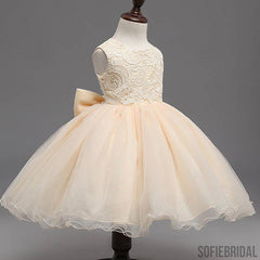 Beige Lace Top Sleeveless Flower Girl Dresses, Popular Tulle Flower Girl Dresses, FG039