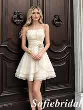 Classic Ivory White Spaghetti Strap Tiered Chiffon A-Line Homecoming Dress, HD0326
