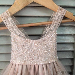 A-line Straps Ankle-length Lace Top Beading Flower Girl Dresses, FG096
