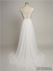 Backless See Through Cap Sleeve Lace Simple Cheap Beach Wedding Dresses, WD322