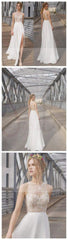 Beautiful White Side Split Prom Dress, Open Back Charming Bridesmaid Dresses, Cheap Simple Beach Wedding Dress, WD0190