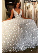 A-Line V-Neck Sleeveless Lace Tulle Long Prom Dresses Online,SFPD0005