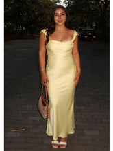 Buttery Yellow Soft Satin Square Neck Midi Dress Elegant Prom Dress, PD01217