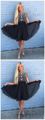 Cute Rhinestone Beaded Chiffon Short Black Homecoming Dresses 2018, CM492