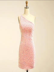 Charming Pink Sequin One Shoulder Backless Short Homecoming Dresses, HD0186