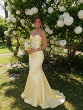 Bright Yellow Satin Strapless Corset Mermaid Formal Gown | Prom & Party Dress, PD01232