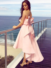 A-Line Strapless Strapless Pink Satin Bridesmaid Dresses With Bowknot, BD1057