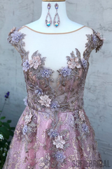A-line Floor-length Cap Sleeves Appliques And Beading Long Prom Dresses, PD0123