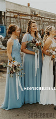 A-line Floor-length Halter V-neck Chiffon Bridesmaid Dresses With Reffules, BD1080