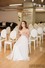 A-line V-neck Sequins Top Backless Long Chiffon Wedding Dresses, WD0484