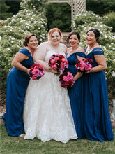 A-line Off-shoulder Floor-length Long Tulle Bridesmaid Dresses, BD1104