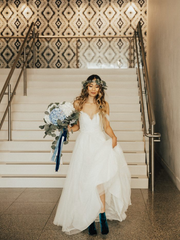A-line Off-shoulder Lace Top Long Tulle Wedding Dresses, WD0504