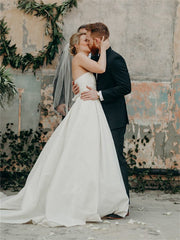 A-line Starpless Sweetheart Long Simple Wedding Dresses, WD0509