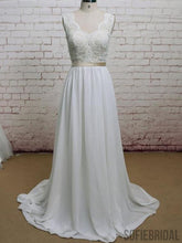 Backless V Neck Cap Sleeve Lace Simple Cheap Beach Wedding Dresses, WD323
