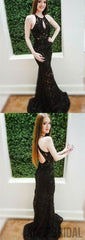 Black Lace Prom Dresses, Beaded Prom Dresses, Mermaid Prom Dresses, Prom Dresses, PD0676