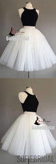 2 Pieces Black Top White Tulle Homecoming Dresses, Homecoming Dresses, Cheap Homecoming Dresses, SF0100