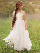 A-line Backless Floor-length Sequins Top Flower Girl Dresses, FG094