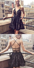 Black Lace Homecoming Dresses, Sexy Lace Up Homecoming Dresses, Cheap Homecoming Dresses, SF0117