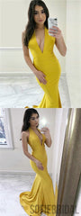Deep V-neck Yellow Prom Dresses, Mermaid Prom Dresses, Long Prom Dresses, PD0693
