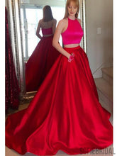 2 Pieces Long A-line Satin Simple Design Prom Dresses PD0948