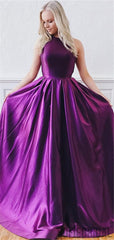 A Line Open Back Purple Long Prom Dresses With Train, PD0085