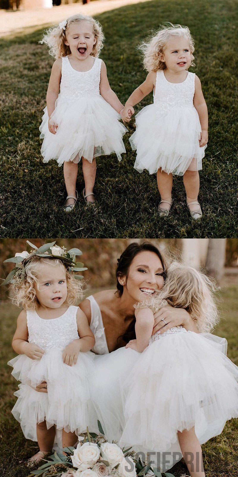 A-line Scoop Neck Sleeveless Lace Top Flower Girl Dresses, FG0100