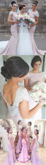 Cap Sleeve Mermaid Bridesmaid Dresses, Long Bridesmaid Dresses, Cheap Bridesmaid Dresses, WG19