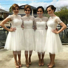 Beautiful Cap Sleeve White Tulle Short Sleeve Knee Length Wedding Party Dresses, Cheap Homecoming Graduation Occasion Dresses, WG140