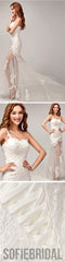 Chic Design One Shoulder Lace Top See Through Sexy Mermaid Lace Up Wedding Dresses, WD0143