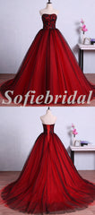 Elagant Tulle And Lace Sweetheart Sleeveless Lace Up Back A-Line Long Prom Dresses With Beading,SFPD0682