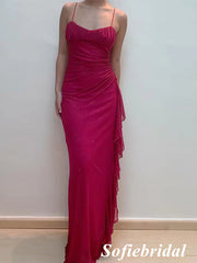Elegant Chiffon Spaghetti Straps Sleeveless Mermaid Prom Dress, PD01026