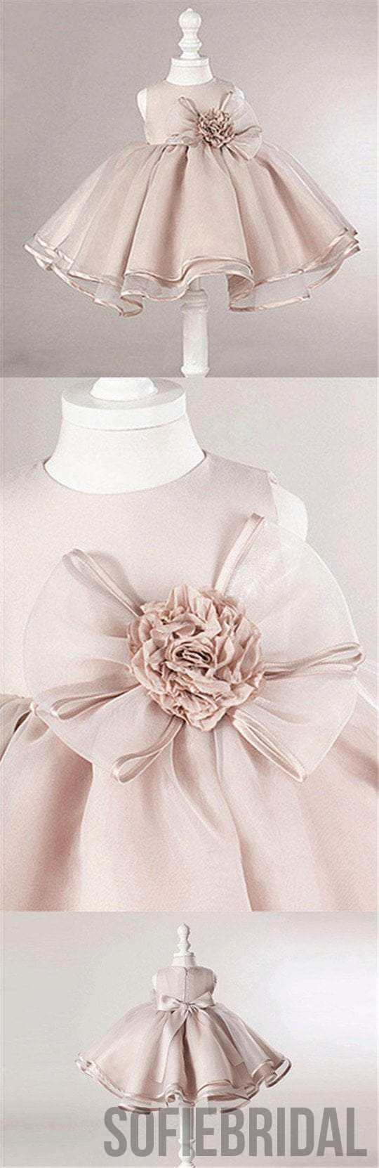 Dusty Pink Satin Tulle Zip Up Flower Girl Dresses, Lovely Little Girl Dresses with Flower Bow, FG030