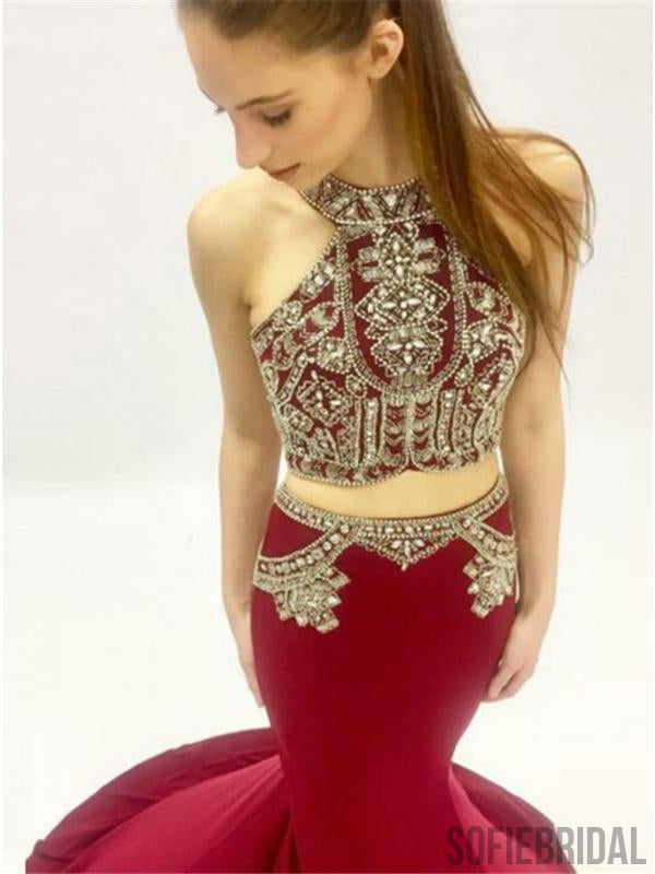 2 Pieces Prom Dresses, Rhinestone Beaded Prom Dresses, Long Prom Dresses, PD0611
