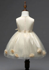 A-line Round Neck Sleeveless Long Tulle Flower Girl Dresses, FG0111