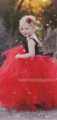 A-line Sleeve Scoop Neck Long Red Tulle Flower Girl Dresses, FG0112