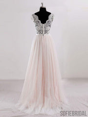 Cap Sleeves V Neck See Through A-line Cheap Wedding Dresses Online, WD342
