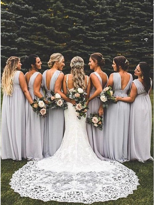 A-Link V-back Sleeveless Chiffon Bridesmaid Dress With Split, BD1010