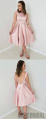 A-line Cap-sleeves Simple Pink Satin Long Homecoming Dress, HD0158
