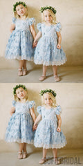 A-line Round Neck Cap Sleeves Lace Appliques Flower Girl Dresses, FG097
