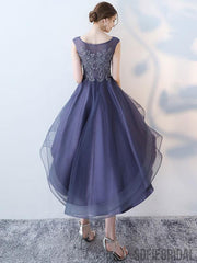 Cheap Ruffle Scoop Navy Lace Cute Homecoming Dresses 2018, CM469