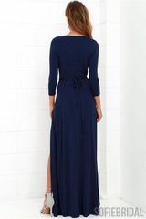 A-line Floor-length V-neck Long Sleeves Chiffon Bridesmaid Dresses, BD1022