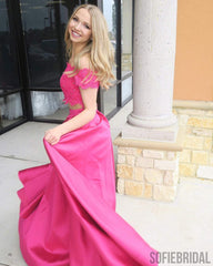 2 Pieces Lace Satin Prom Dresses, Beaded Prom Dresses, Off Shoulder Prom Dresses, Prom Dresses, PD0629