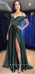 A-Line Off The Shoulder Split Side Cheap Long Prom Dresses Online,SFPD0040
