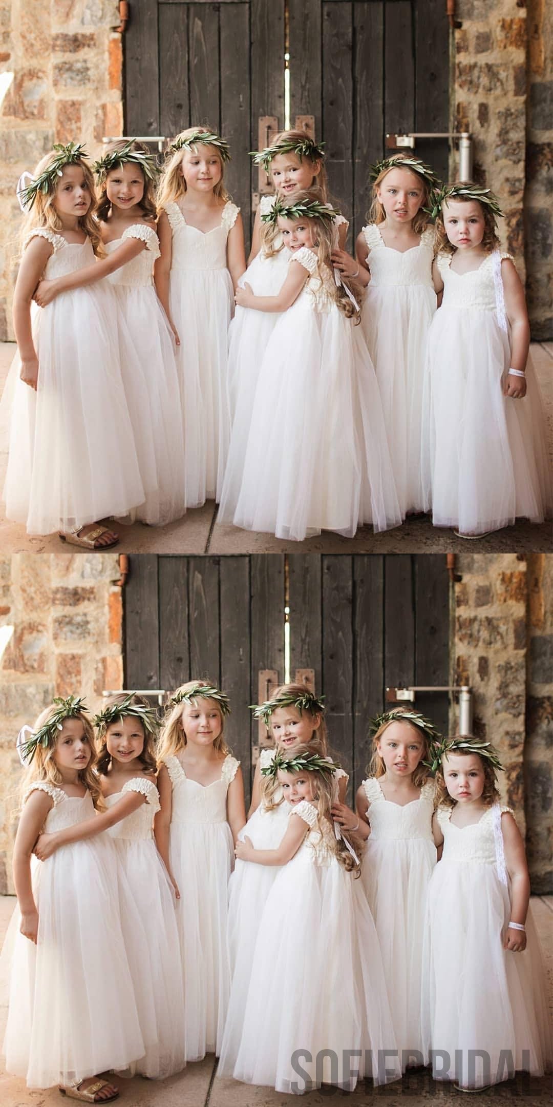A-line Straps Ankle-length Lace Top Tulle Flower Girl Dresses, FG0102