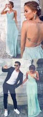 Cheap Simple Chiffon Open Back Tiffany Blue,Junior Long Bridesmaid Dresses,WG50